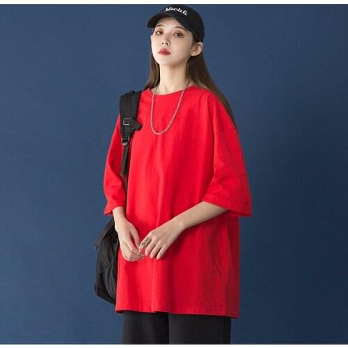 Basic 100% Cotton T Shirt Women Summer New Oversized Solid Tees Color Casual Loose Tshirt Korean O Neck Female Tops