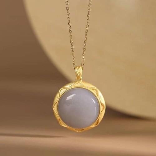 Natural Hetian Jade S925 Sterling Silver Clavicle Necklace Niche Design Elegant Retro Hanfu Pendant Ancient Style Lady