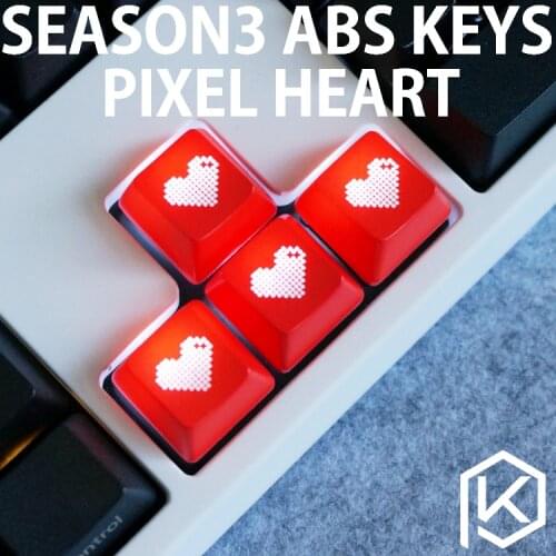 Novelty Shine Through Keycaps ABS Etched, Shine-Through pixel heart black red custom mechanical keyboards