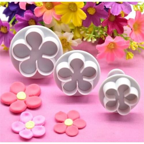 3Pcs Flower Plunger Cookie Cutter DIY Blossom Flower Cake Fondant Mold Plastic Cake Decorating Tools Baking Accessories