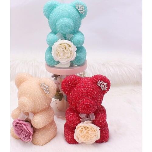 Crystal Diamond Rose Bear Emulated Flower Immortal Flower Cartoon Bear Birthday Wedding Party Gift Artificial Flower Home Decor