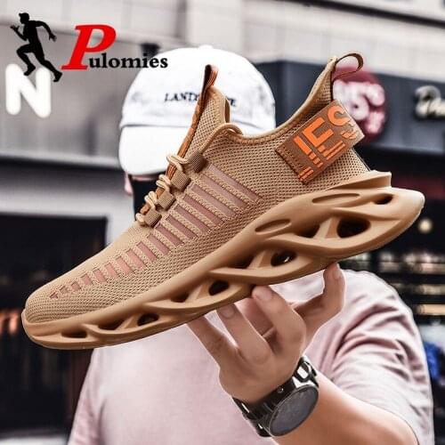 PULOMIES Men Sneakers Men Casual Shoes Platform Blade Sneakers Breathable Knit Shoes Men Sport Shoes Men Runnning Shoes Size 48