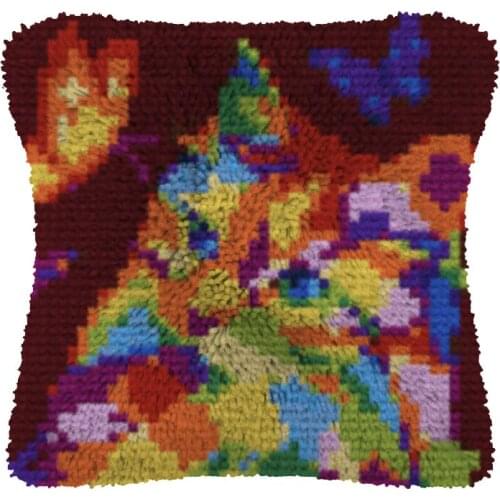 Latch Hook kits Pillow Color Cat Diy Handmade Printed Canvas Cushion Latch Hook Kits DIY Unfinished accessories