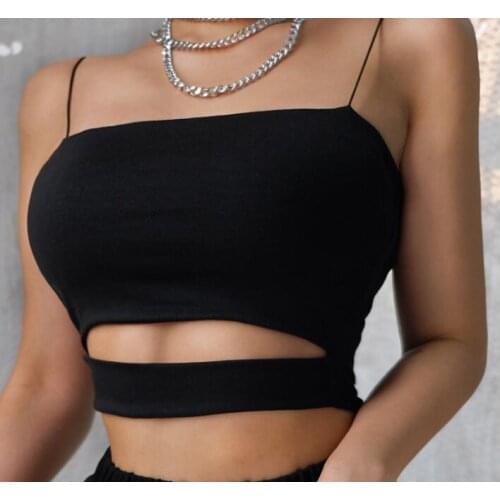 Summer new female feeling hollow umbilical solid color sling vest