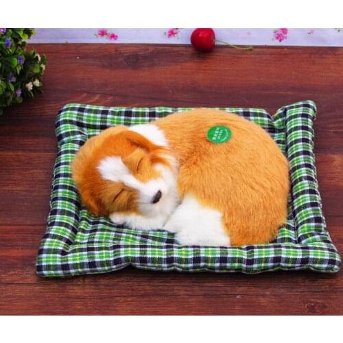 Cute simulation sleeping yellow dog toy plastic&fur shepherd dog doll gift about 25x8x20cm 0575
