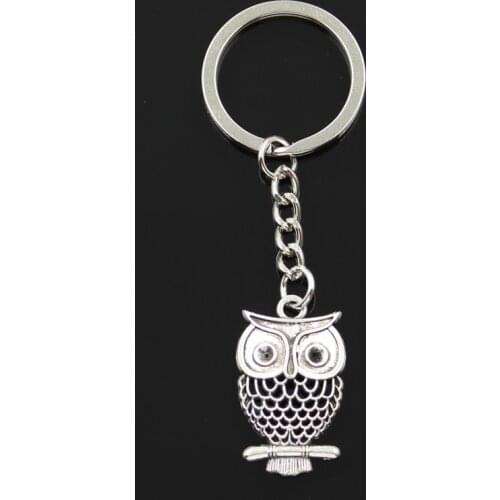 Fashion 30mm Key Ring Metal Key Chain Keychain Jewelry Antique Bronze Silver Color Plated Hollow Owl 32x19mm Pendant