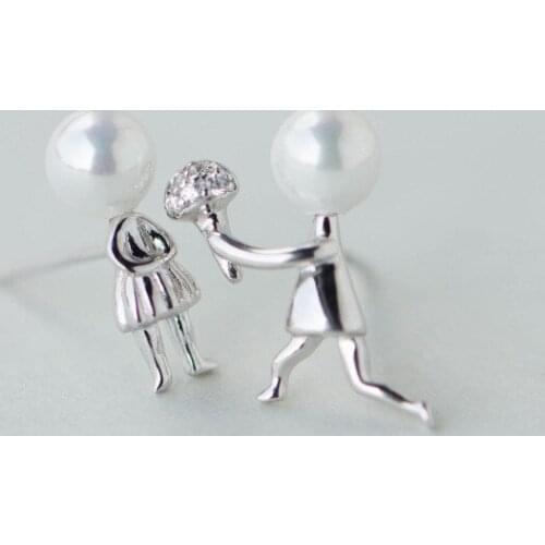 925 Sterling Silver Asymmetric Pearl Stud Earrings For Women Wedding Anniversary Jewelry eh801