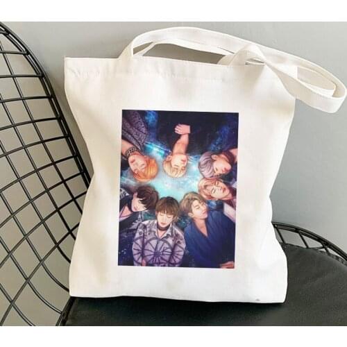Cartoon Bangtan Boys V Jin Jungkook Suga Harajuku Shoulder Canvas Bags Women Rm J-hope Rm Ulzang Crossbody Bag Cartoon Handbag
