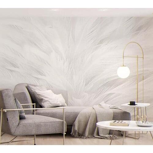 Custom Mural Wallpaper Contemporary Simple Pure White Feather Background Wall