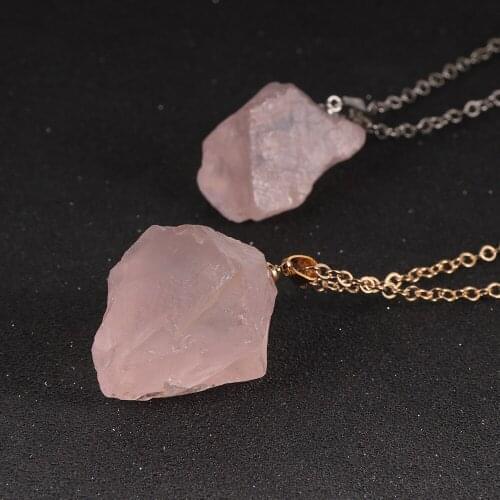 Irregular Original Pink Crystal Pendant Necklace For Women Girls 2020 Fashion BOHO Natural Stone Jewelry 45cm Gold Silver Color