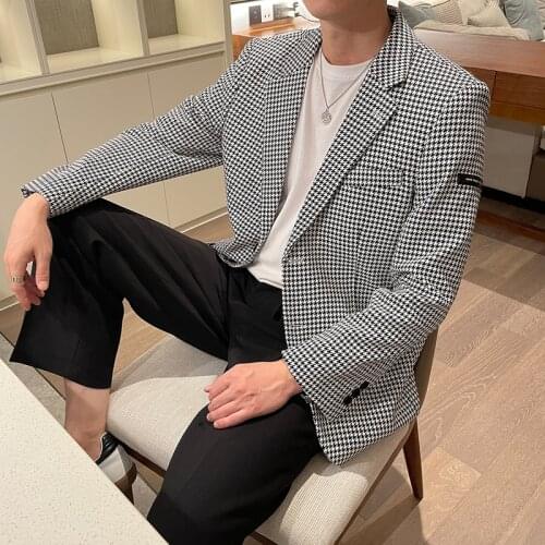 2021 Autumn New Men Blazers Classic Lattice Loose Casual Suit Jacket Wedding Business Dress Coat Street Wear Social Veste Homme