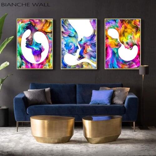 Kiss Colorful Human Profiles Abstract Poster Wall Print Modern Style Painting Nordic Modern Art Home Decorative Picture