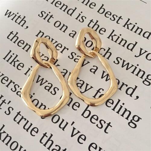Casual Gold Color Plating Oval Linked Drop Earrings For Women Girl Daily Wearing High Quality New