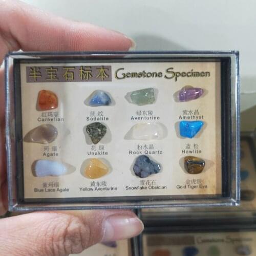 1box Natural Crystal Semi-precious Stone Mineral Specimen Healing Stone Smooth Ore Seven Chakra Therapy Stone Collection Gift