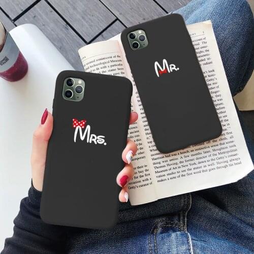 Romantic Bow Mrs Mr right Phone Case For iPhone 12 6 6S 8 7 Plus X XR XS MAX Couples back Soft Phone Cover For iPhone 11 Pro Max