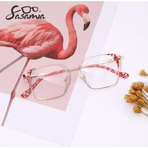 SASAMIA Women Anti-blue Glasses Frame Men Clear Lens Glasses Cat Eyes Light Metal Optical Eyeglasses Frame Computer Glasses