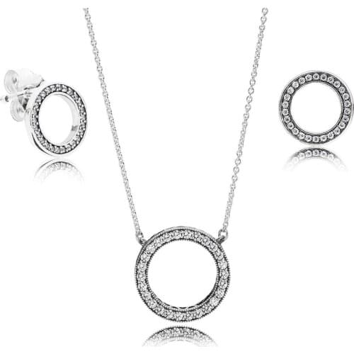 NEW NEW 100% 925 sterling silver rose gold eternal round earrings necklace hot sell fashion ladies genuine jewelry gift