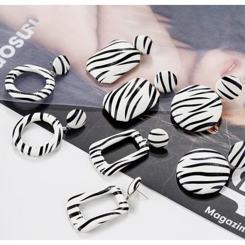 AENSOA Trendy Korean Style Black & White Printed Drop Earrings For Women Personality Zebra Pendant Earrings Fashion Jewelry