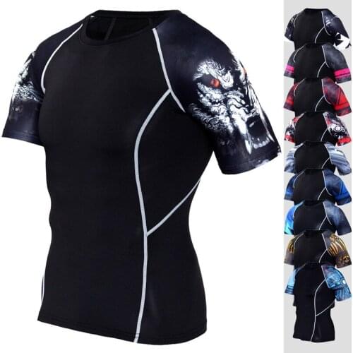 Sport Shirt Mens 3D Print Short Sleeve Running Shirt Sportswear T Shirt Elastic Compression Shirts Fitness Gym Dry Fit T-shirt