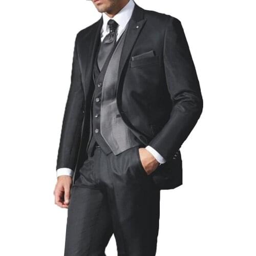 Stylish Design One Button Black Groom Tuxedos Groomsmen Peak Lapel Mens Suits Blazers (Jacket+Pants+Vest+Tie) W:1123