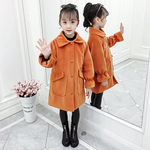 Girls Warm Winter Overcoat Thick Fashion Wool Coat for Girls Teens Autumn Jacket Kids Long Outerwear Girls Windproof 4-13 Years