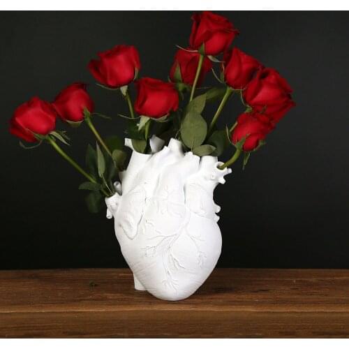 Nordic Style Vase Resin Anatomical Heart Shape Flower Vase Home Art Sculpture Desktop Plant Pot For Living Room Bedroom Decor