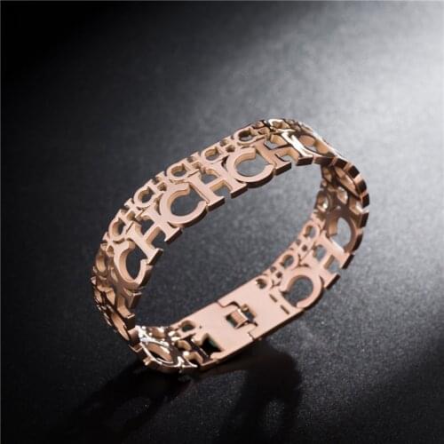 High Quality Rose Gold Stainless Steel Bangle Double Layers CH Hollow Out Letter Design Women Men Bracelet Jewelry