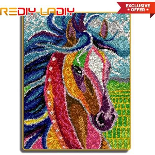Latch Hook Rug Make Your Own Rug Crocheting Cushion Mat Rainbow Horse DIY Carpet Rug Acrylic Yarn Printed Canvas Hobby & Crafts
