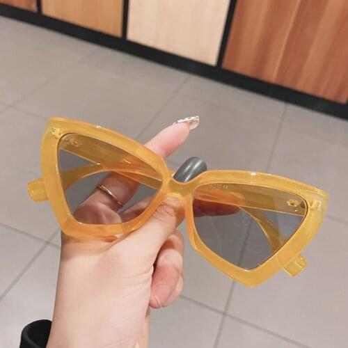 SO&EI Retro Cat Eye Women Sunglasses Fashion Blue Yellow Eyewear Shades UV400 Men Trending Polygon Sun Glasses