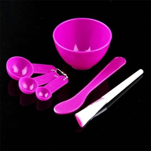 1 Pcs 4 In 1 DIY Plastic Soft Make Up Facial Mask Mixing Bowl Brush Spoon Brush Stick Set Tool Harmless To Skin