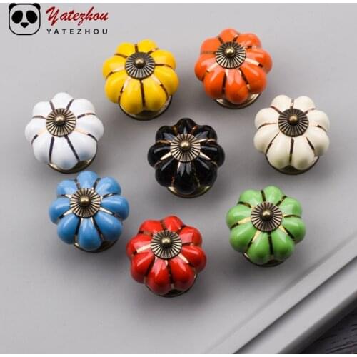 2Pcs/set 40mm Creative Pumpkin Design Ceramic Alloy Knobs Cupboard Drawer Pull Kitchen Cabinet Door Wardrobe Handles Hardware