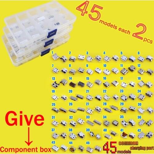 45Model 90PCS Micro USB Jack 5P 5Pin 11pin Micro USB Connector for Samsung for Motorola Phone Tablet PC USB Tail Charging Socket
