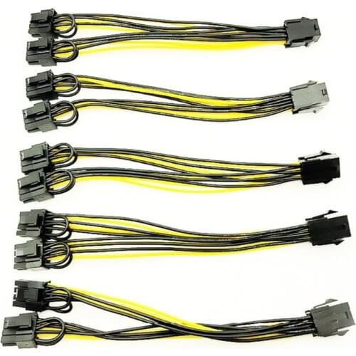 Adapter 5Pcs GPU VGA PCIe 6 Pin Female to Dual 2X 8 Pin (6+2) Male PCI Express Power Adapter Braided Y-Splitter Extension Cable