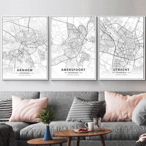 Almere Alkmaar Arnhem Amersfoort Haarlem Utrecht Zwolle Netherlands Map Poster print canvas painting wall art home decor frame