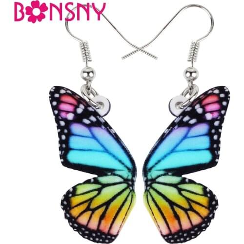 Bonsny Acrylic Colorful Butterfly Insect Earrings Big Dangle Drop Novelty Jewelry For Women Girls Ladies Gift Bulk Accessories