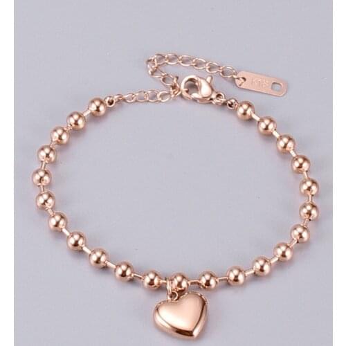 JIETHLING Bohemia Stainless Steel Anklets Rose Gold Color Beads Link Stereoscopic Heart Charms Barefoot No Fade Drop Shipping