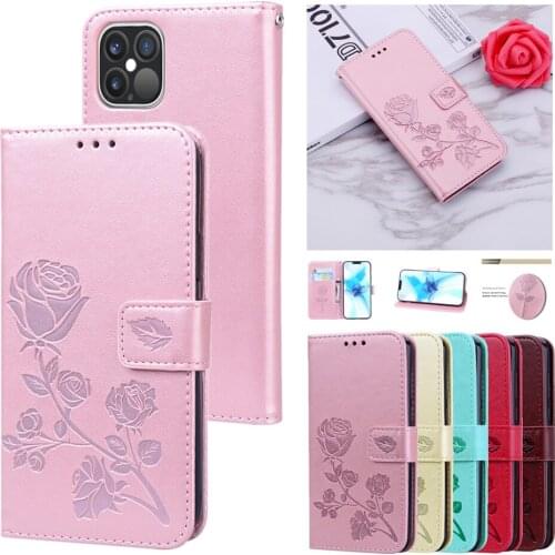 3D Rose Embossing Case for iPhone 11 XR 12 Pro Max XS SE 2020 6 7 8 Plus Flip Cover Leather Wallet Card Holder Protection Fundas