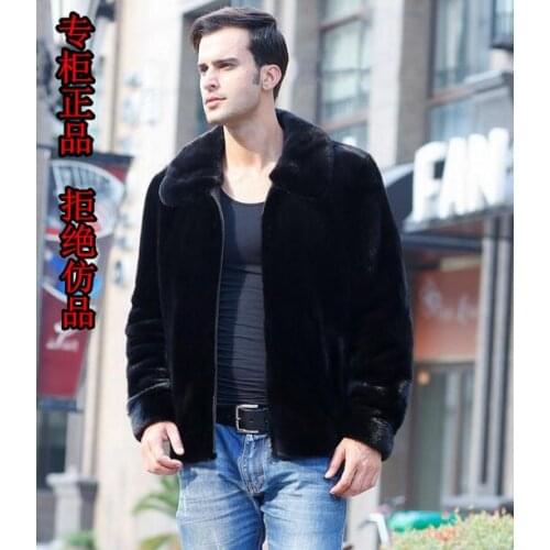 Black warm casual short faux Mink cashmere fur coat mens leather jacket men coats Villus winter loose thermal outerwear 3XL