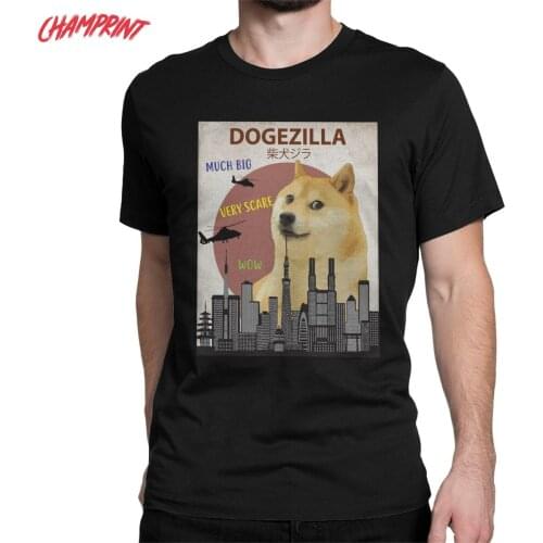 Dogezilla Funny Doge Meme Dog T-Shirt Men Leisure 100% Cotton Tee Shirt Round Neck Short Sleeve T Shirt Big Size Clothing