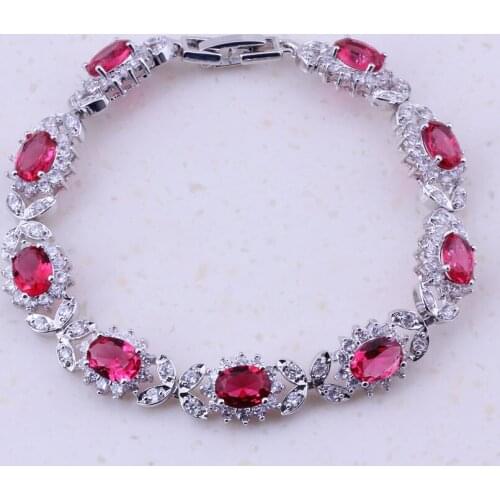 Precious Red Crystal & White AAA Zircon Silver Color Charm Bracelets For Women Bridal Fashion Jewelry Free Shipping D0006