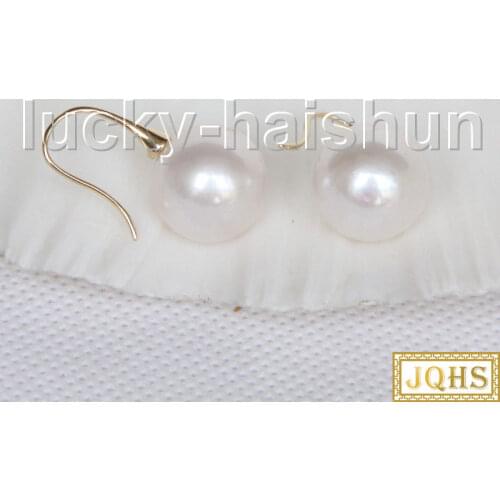JQHS AAA 13mm perfect round white South Sea pearls Earrings 14KT Solid gold j11589
