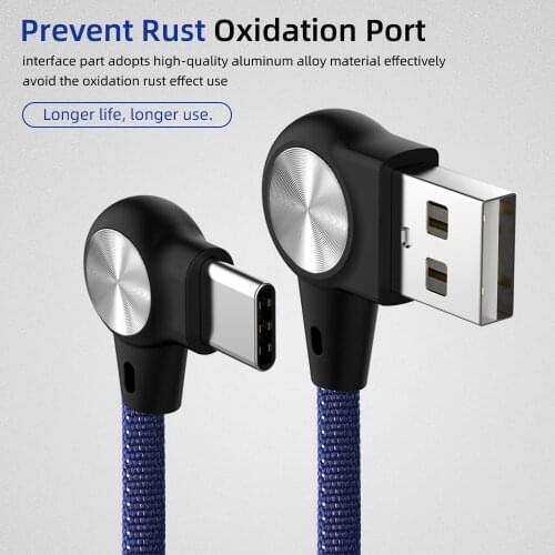 1M Fast Charging Cable USb C Micro cable Dubble 90 Degree For Huawei Xiaomi Redmi LED Type C charge cord for Samsung Typec Cabo
