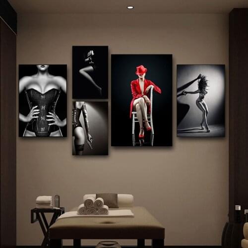 Sexy Nude Female Character Black and White Canvas Art Painting Poster Prints Cuadros Wall Art Picture Living Room Decoration
