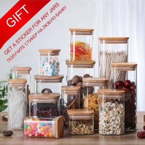 Square glass airtight jar candy miscellaneous grain storage storage bottle seasoning sealed sample display bottle mason jars