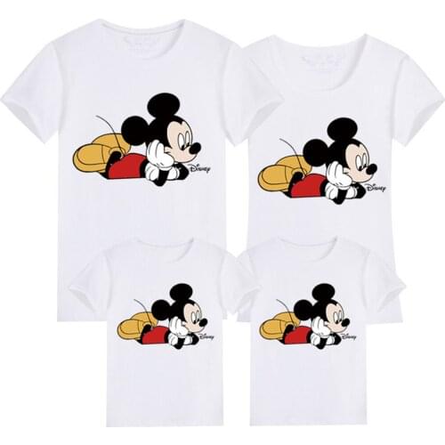 Summer T-shirts Cotton Mickey Cute Cartoons Printing Kawaii Short Sleeve Funny Casual Harajuku White Base Clothes Loose Girls