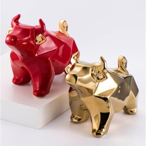 Europ style personality creative ceramic geometric cow ornaments red and gold mascot gifts home living room decoration ornaments