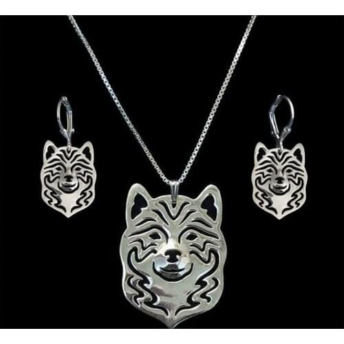 Lovers' Metal Shiba Inu Necklace And Earrings Women Dog Shaped Jewelry Set