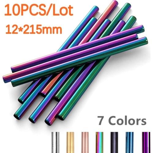 10Pcs 12*215mm Colorful 304 Stainless Steel Drinking Straws Set Reusable Metal Straw for Bar Boba Bubble Tea Milkshake Tubes