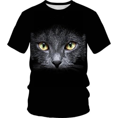 Fashion cat pattern T-shirt mens cute kitty 3D printing hip-hop street clothing loose and comfortable fabric O-neck mens T-shi