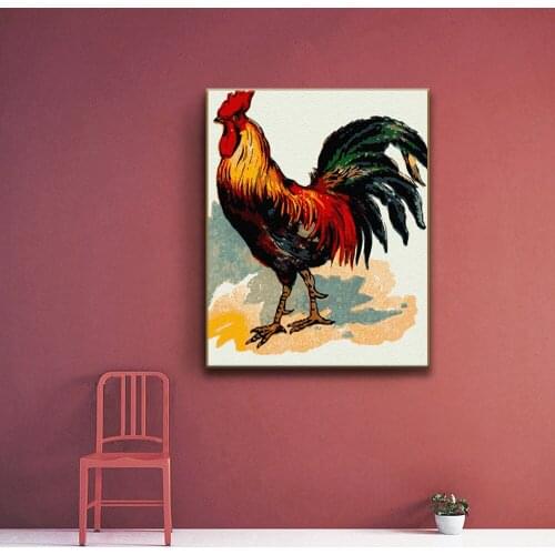 DIY Oil Painting By Numbers Chicken And Cock Drawing On Canvas Hand Painted Paintings Wall Art Pictures Animals Kits Home Decor